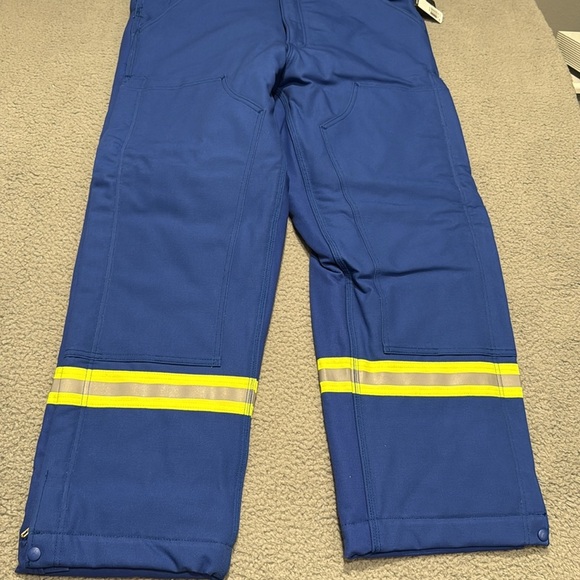 Carhartt Men's Flame-Resistant Striped Duck Bib Overall Unlined Blue Work 34x32 - Picture 3 of 9